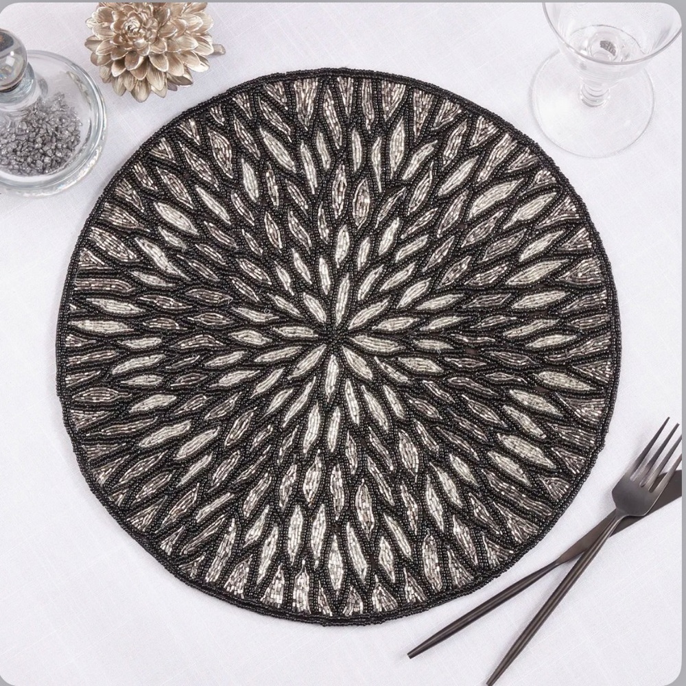 Handmade Blue White Floral 100% Glass Beads Placemat Charger Table Center Piece - Picture 10 of 15
